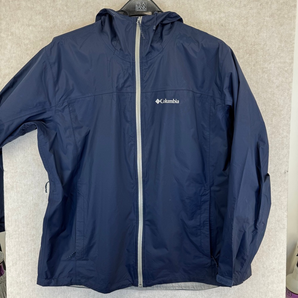 Columbia Omni-Tech Rain Jacket Mens XL Tall Navy Blue Hooded Waterproof Shell